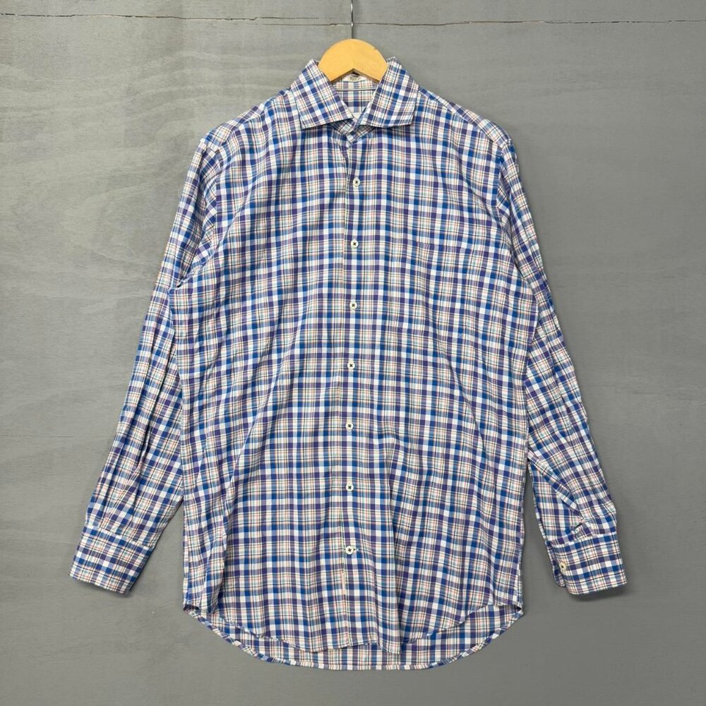 Peter Millar Easter‎ Gingham Check Button Up Collared Dress Shirt Medium